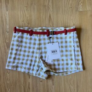 With Jean Yellow Gingham Blake  Swim Shorts with Red Belt
